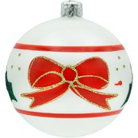 Bombka okrągła z czerwoną kokardą: biała