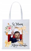 Prezydent Andrzej Duda Torba Eco Biała Shopper Z Nadrukiem Ze Zdjęciem