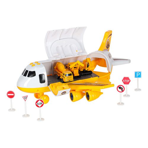 Transporter Samolot Rozkładany z Autami + 3 Auta Pojazdy Budowlane Światła na Arena.pl