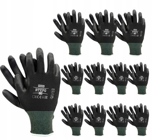 rękawice robocze / czarne / rozmiar: 7 - s / rtepo_bb7 - 12 szt. na Arena.pl