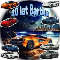 OPŁATEK NA TORT 20CM - SUPER SAMOCHÓD DEKORACJA URODZINOWA + IMIĘ 15CM 18CM