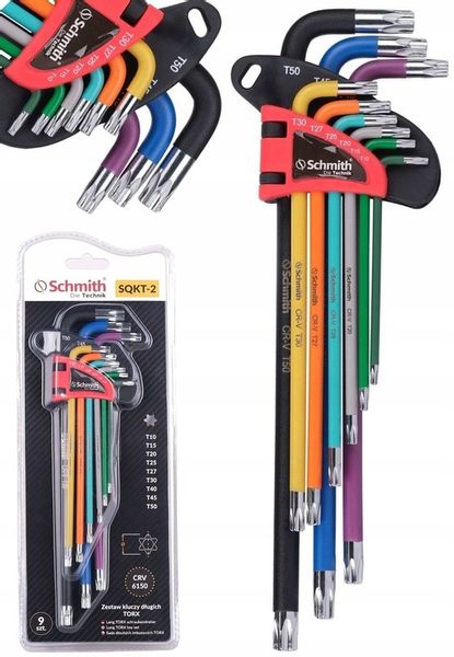 KLUCZE IMBUSOWE TORX DŁUGIE IMBUS T10-T50 ZESTAW 9szt Z OTWOREM SCHMITH zdjęcie 1