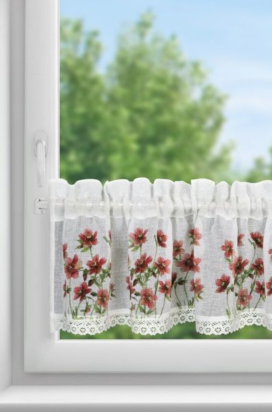 Firana gotowa zazdrostki ISA 150x30 Eurofirany biały bordowy kwiaty zdjęcie 2