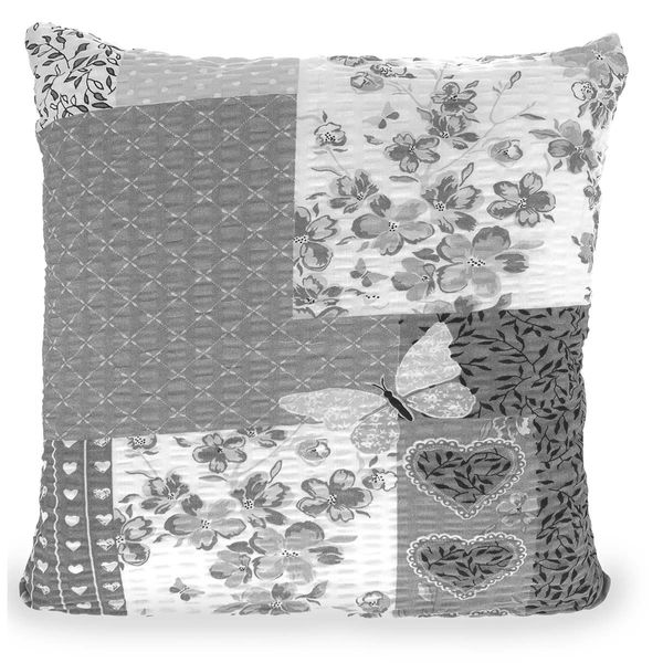 Poszewka z kory 40x40 szara patchwork serca motyle kwiaty zdjęcie 1