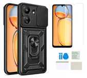 Etui pancerne do XIAOMI REDMI 13C 4G Slide Ring czarny + folia ochronna TPU