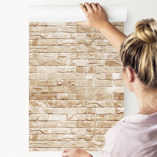 Tapeta Do Jadalni Beżowe Cegły MUR Dekoracja 3D na Arena.pl