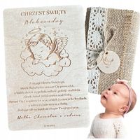 Drewniana Kartka na Chrzest + Juta Pamiątka Chrztu Świętego Personalizowana