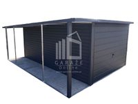 GARAŻ BLASZANY 3m x 5m + wiata 1m. spad tył Brama antracyt ID394