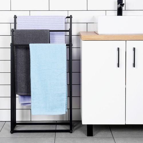 Stojak na Ręczniki Wieszak Łazienkowy Podłogowy Stojący Metalowy Czarny na Arena.pl