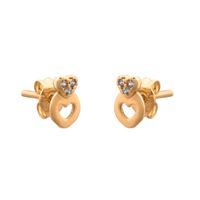 Złote Kolczyki Sztyfty Dwa Serca Cyrkonie