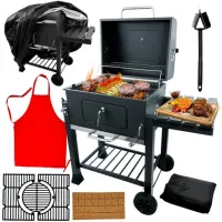 DUŻY GRILL WĘGLOWY OGRODOWY ŻELIWNY RUSZT POKRYWA XXL POPIELNIK +