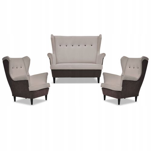 Zestaw wypoczynkowy uszak ARI DUO sofa fotele  brąz - beż na Arena.pl