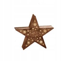GWIAZDA BRĄZOWA DREWNIANA snieżynki 10led 34cm TIMER dekoracja