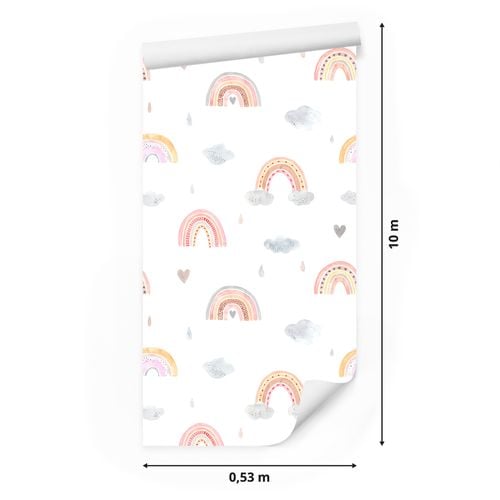 Tapeta W Rolce Dla Dziewczynki TĘCZE Akwarela Serduszka Chmurki Styl Boho na Arena.pl