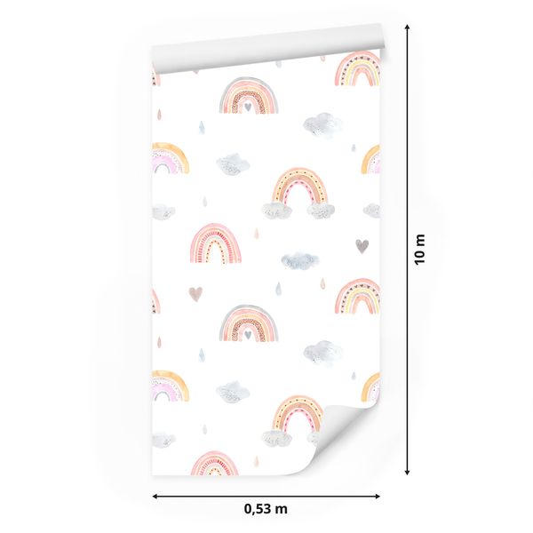 Tapeta W Rolce Dla Dziewczynki TĘCZE Akwarela Serduszka Chmurki Styl Boho zdjęcie 4