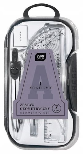 Zestaw Geometryczny 7 elementów CYRKIEL, LINIJKA, EKIERKI, RYSIKI Interdruk na Arena.pl