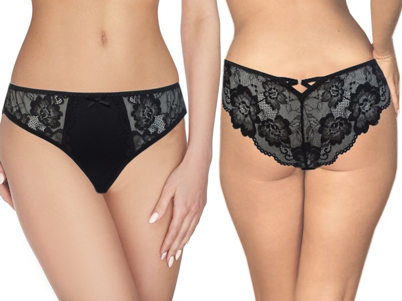 Ewana 006 Koronkowe Delikatne Stringi Czarny XL zdjęcie 1