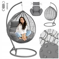 FOTEL WISZĄCY KOKON KOSZ BUJANY HUŚTAWKA XXL + PODUSZKA WODOODPORNA SZARY