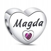 Zawieszka Srebro 925 Charms Koralik Serce Imię Magda Magdalena