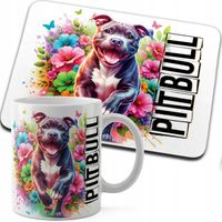 ZESTAW KUBEK + PODKŁADKA DRUK - PIES PSY PIESEK RASA PITBULL