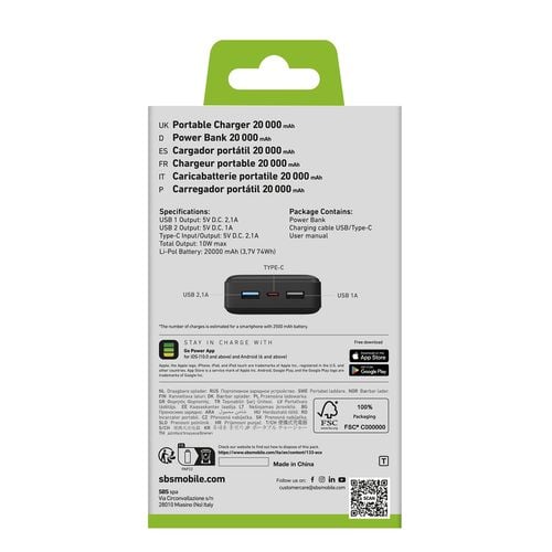 powerbank 20000 mah usb-a usb-c - czarny na Arena.pl