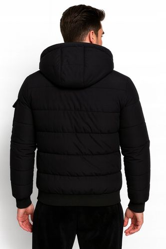 KURTKA MĘSKA Z KAPTUREM PUCHOWA OCIEPLANA ZIMOWA PIKOWANA CZARNA na Arena.pl