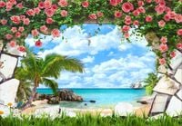 FOTOTAPETA widok kwiaty dziura kamienie 3D 300x210