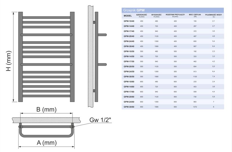 GRZEJNIK ŁAZIENKOWY POWER 1350x550 QUARTZ 2 zdjęcie 10