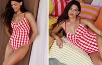 Eleanor Bowmer Pink/Red Wave Plunge Tummy Control Swimsuit 38