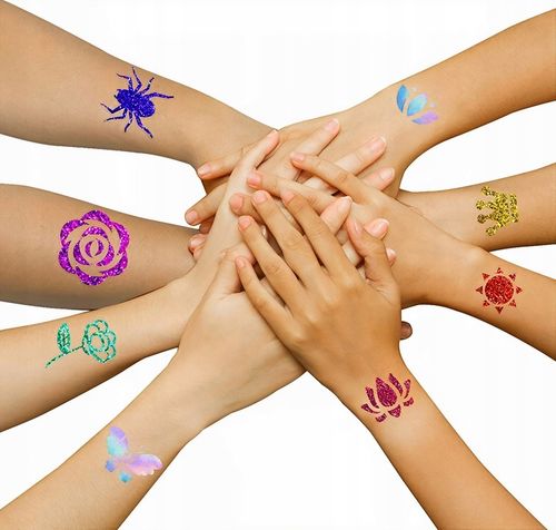 ZESTAW DO ROBIENIA TATUAŻY BROKATOWYCH SZABLONY ZMYWALNE BROKATY DLA DZIECI na Arena.pl