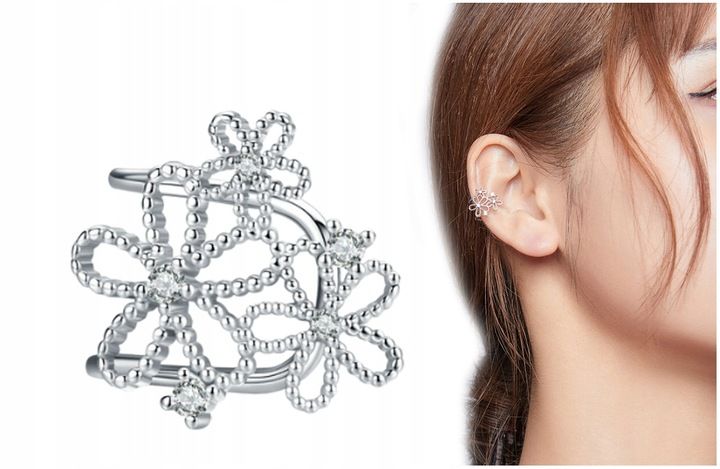 Kolczyk Nausznica Kwiaty Kolczyk Srebro 925 zdjęcie 1