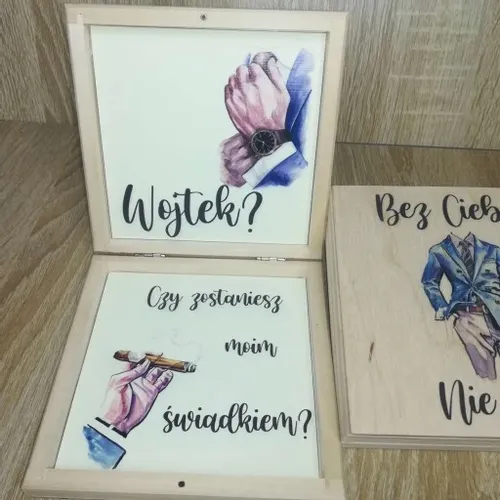 Pudełko eko zaproszenie dla świadka świadkowej nadruk uv wzory ślub wesele na Arena.pl