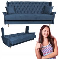 Wersalka niebieska uszak SOFA z funkcją spania welur GAJA