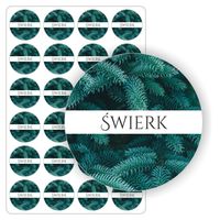 ETYKIETY nalepki świerkowy samoprzylepne kolorowe ŚWIERK mydła świece 5cm
