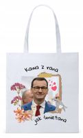 Mateusz Morawiecki Pis Torba Eco Biała Shopper Z Nadrukiem Ze Zdjęciem