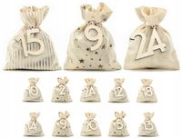 KALENDARZ ADWENTOWY WORECZKI BAWEŁNIANE DO ZAWIESZENIA ADWENT DLA DZIECI