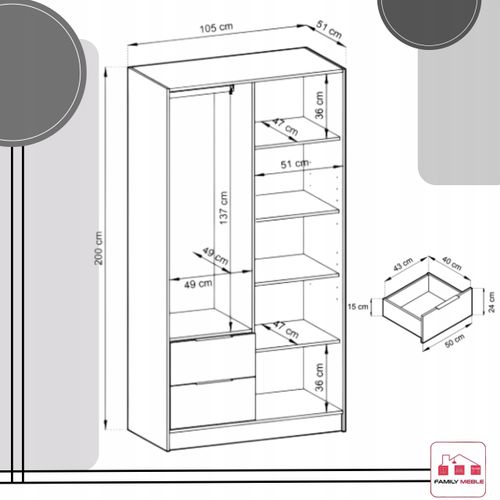SZAFA GARDEROBA SOREN 2D GRAFIT 200CM OTWIERANA DUŻA PÓŁKI DRĄŻEK LUSTRO na Arena.pl