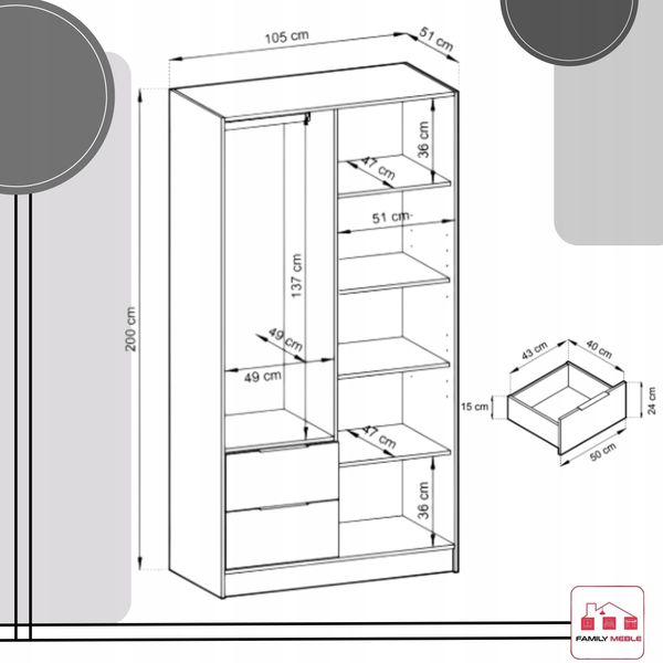 SZAFA GARDEROBA SOREN 2D GRAFIT 200CM OTWIERANA DUŻA PÓŁKI DRĄŻEK LUSTRO zdjęcie 6