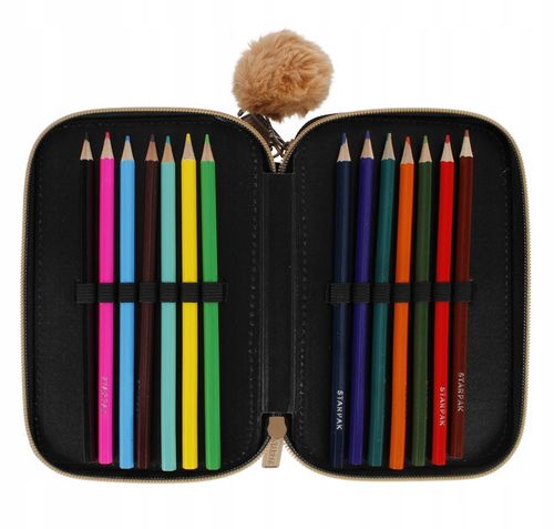 PIÓRNIK TRZYKOMOROWY Z WYPOSAŻENIEM DLA DZIEWCZYNKI ZŁOTY KOTEK JEDNOROŻEC na Arena.pl