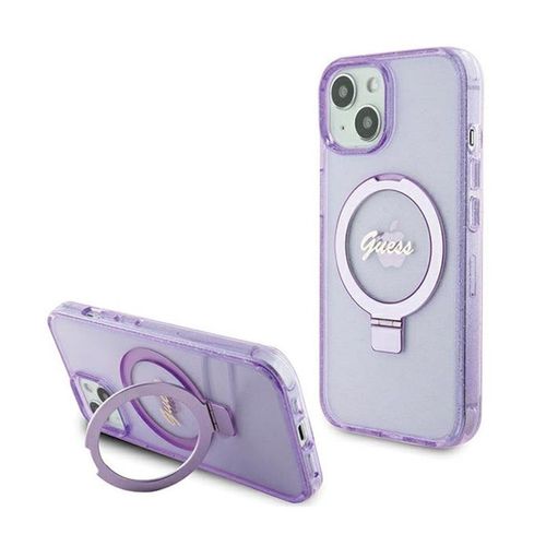Guess Ring Stand Script Glitter MagSafe - Etui iPhone 15 (fioletowy) na Arena.pl