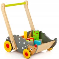 Wózek- chodzik z klockami Wesoły Jeżyk, wyk z drew