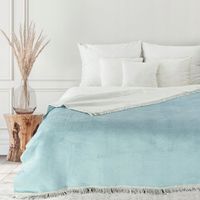 Koc narzuta DUO 150x200 Eurofirany kremowy miętowy frędzle