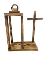 Lampion drewniany z podstawą i krzyżem 40cm Baza pod stroik Dekoracja nr5