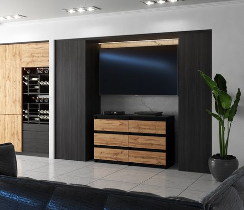 Komoda Loftowa Nowoczesna Do Salonu 100cm Pojemna Szafka Czarna Dąb Wotan na Arena.pl