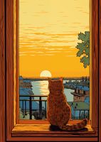 Plakat 67,5x95cm Zachód przez Kocie Oczy