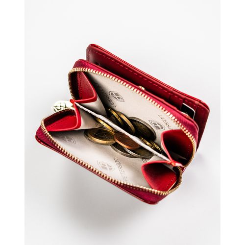 kompaktowy, czerwony portfel damski zamykany na zatrzask i suwak - peterson na Arena.pl
