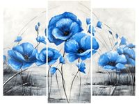 70 90CM OBRAZ 3 ELEM NIEBIESKIE MAKI ŚCIENNY DRUK PŁÓTNO