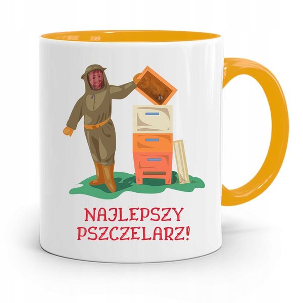 Kubek Zółty Dla Pszczelarza Najlepszy Pszczelarz Z Nadrukiem Ze Zdjęciem zdjęcie 1