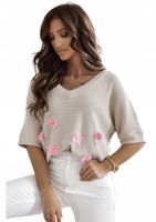 Bluzka sweterkowa z kwiatkiem Xana beżowo-różowa