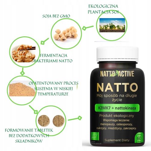 Natto Active witamina K2 MK-7 Nattokinase w 60 ekologicznych tabletkach na Arena.pl